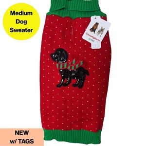 NEW w TAG 🔖 3/for $15 🍒 Holiday Canine Red, Green Polka Dot Sweater, Medium